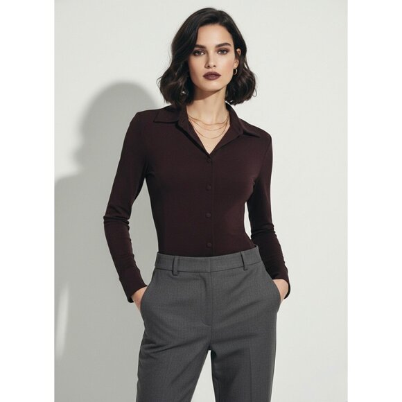 VTG Armani Oxblood Button-Up Top | Office Siren Old Money Femme Fatale Luxe Y2K - Picture 12 of 13